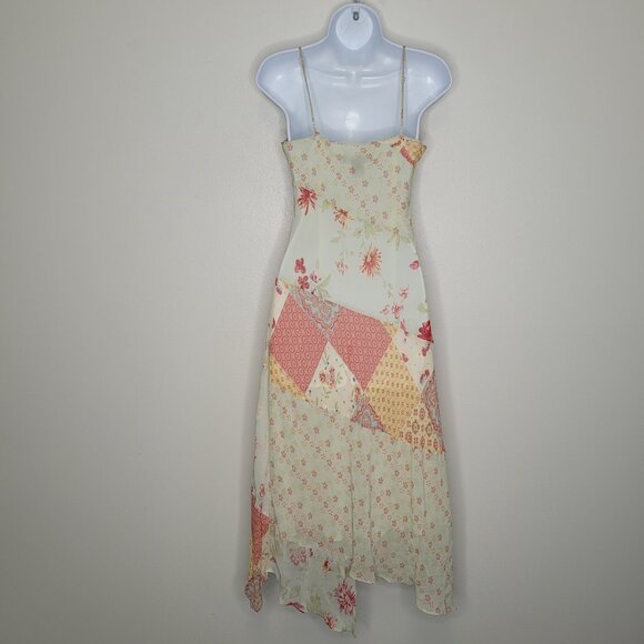 Vintage Express y2k silk patchwork boho cottage mixed print midi dress 7/8 FLAWS - Picture 2 of 7